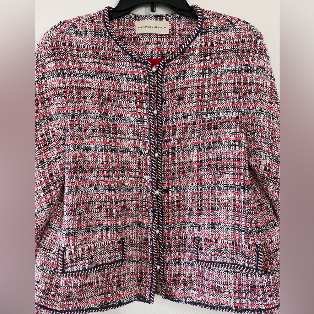 PURIFICACION GARCIA pearl button multicolor boucle tweed jacket blazer M/L 44 EU - Picture 9 of 17